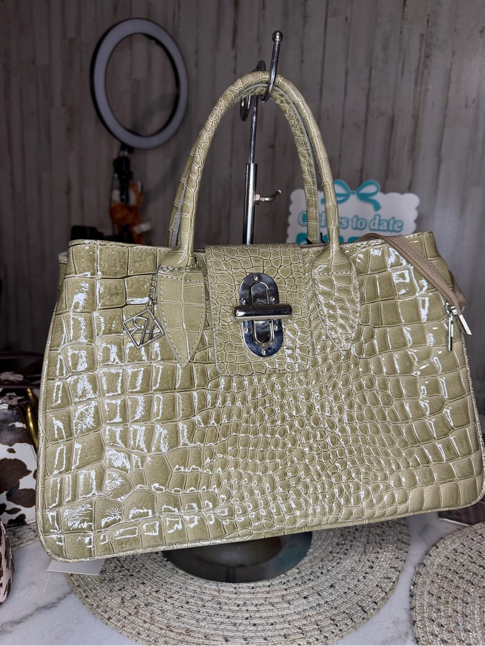 Olive Green Croc-Embossed genuine Italian leather
